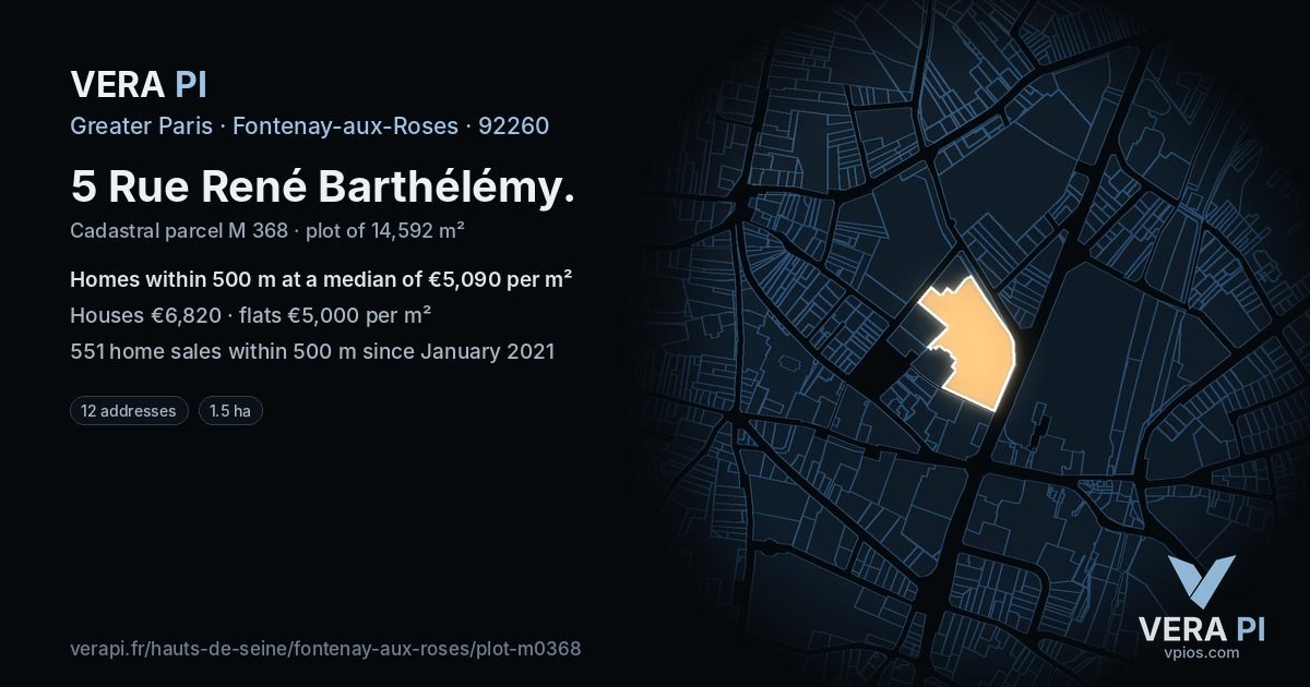 5 Rue René Barthélémy, Fontenay-aux-Roses at night – the plot lit, the parcels around coloured by the prices near them