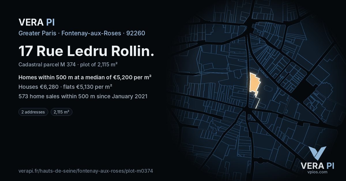 17 Rue Ledru Rollin, Fontenay-aux-Roses at night – the plot lit, the parcels around coloured by the prices near them