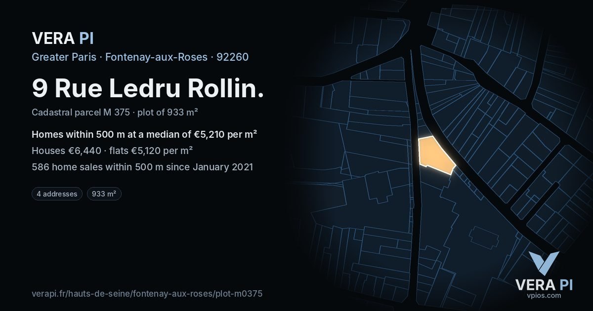 9 Rue Ledru Rollin, Fontenay-aux-Roses at night – the plot lit, the parcels around coloured by the prices near them