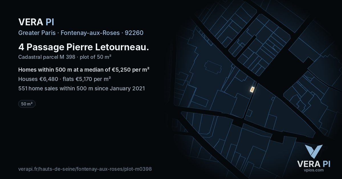 4 Passage Pierre Letourneau, Fontenay-aux-Roses at night – the plot lit, the parcels around coloured by the prices near them