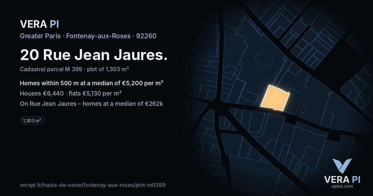 20 Rue Jean Jaures, Fontenay-aux-Roses at night – the plot lit, the parcels around coloured by the prices near them