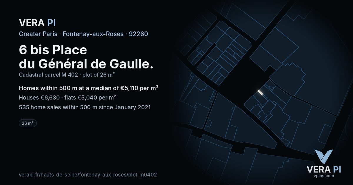 6 bis Place du Général de Gaulle, Fontenay-aux-Roses at night – the plot lit, the parcels around coloured by the prices near them