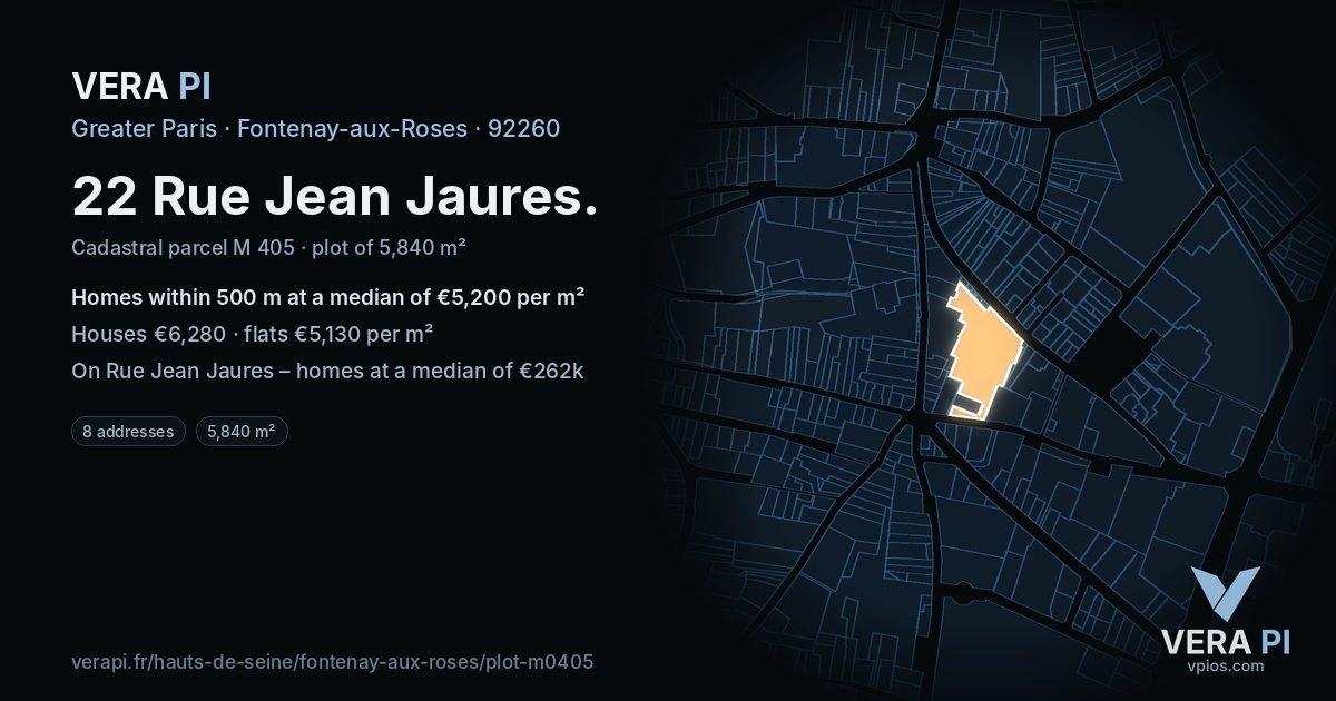 22 Rue Jean Jaures, Fontenay-aux-Roses at night – the plot lit, the parcels around coloured by the prices near them