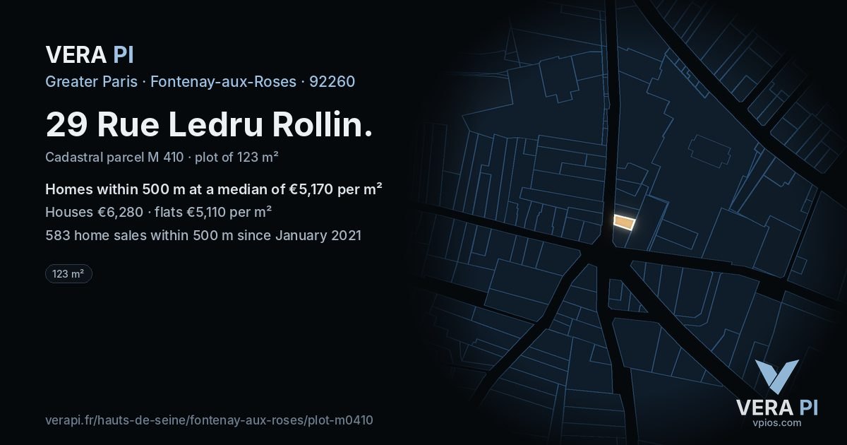 29 Rue Ledru Rollin, Fontenay-aux-Roses at night – the plot lit, the parcels around coloured by the prices near them