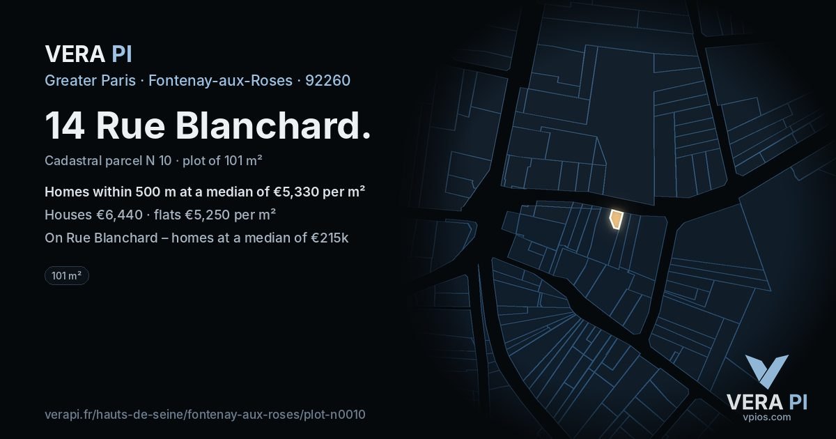 14 Rue Blanchard, Fontenay-aux-Roses at night – the plot lit, the parcels around coloured by the prices near them