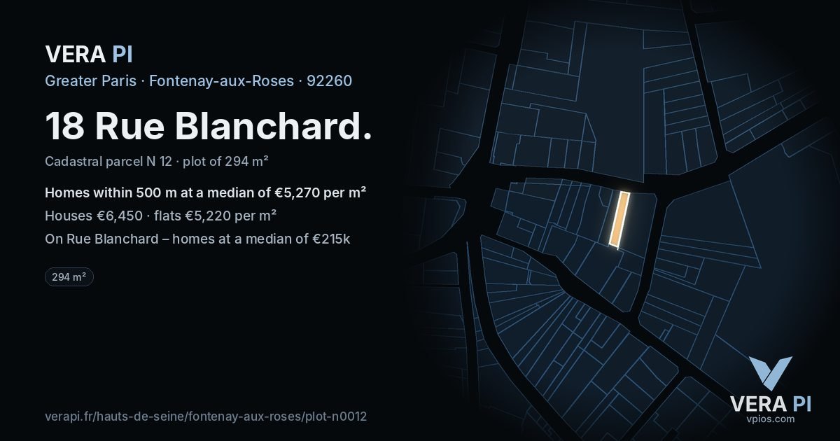 18 Rue Blanchard, Fontenay-aux-Roses at night – the plot lit, the parcels around coloured by the prices near them