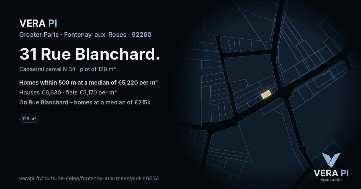 31 Rue Blanchard, Fontenay-aux-Roses at night – the plot lit, the parcels around coloured by the prices near them