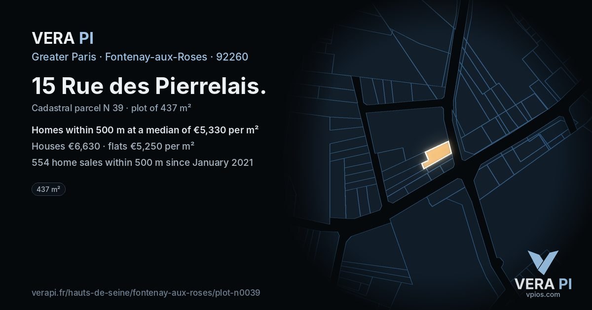 15 Rue des Pierrelais, Fontenay-aux-Roses at night – the plot lit, the parcels around coloured by the prices near them