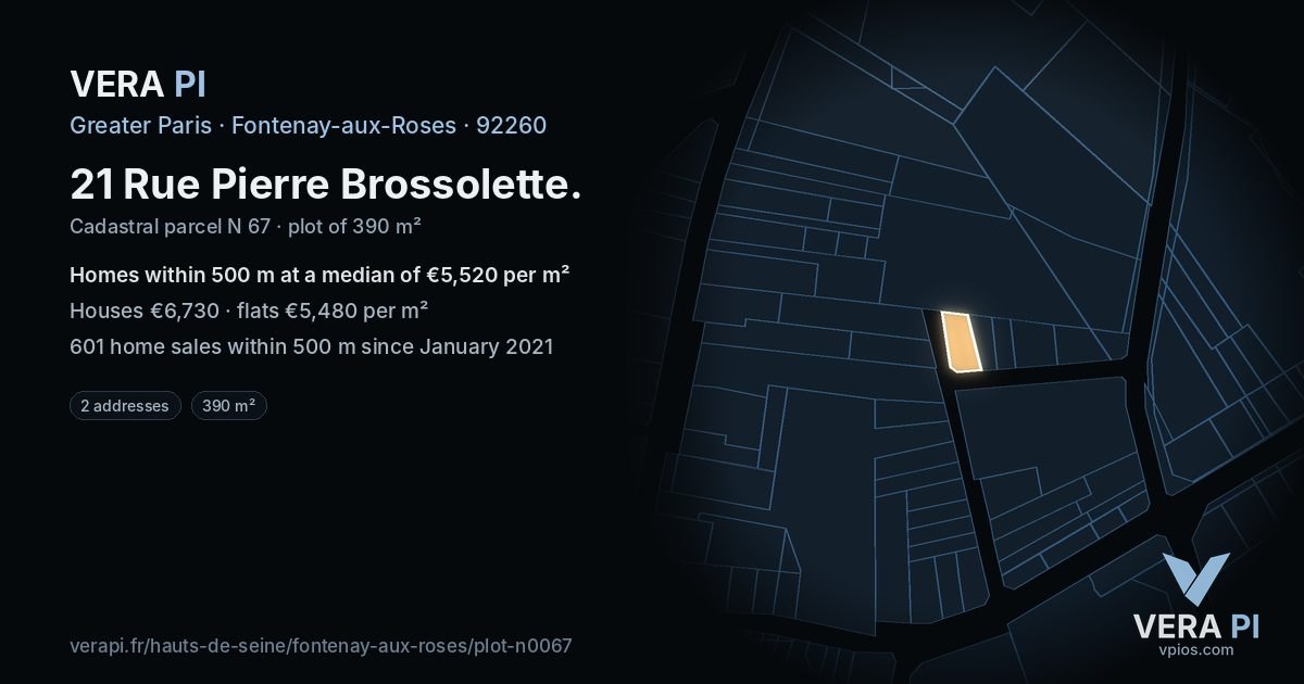 21 Rue Pierre Brossolette, Fontenay-aux-Roses at night – the plot lit, the parcels around coloured by the prices near them