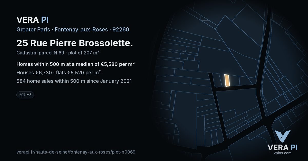 25 Rue Pierre Brossolette, Fontenay-aux-Roses at night – the plot lit, the parcels around coloured by the prices near them