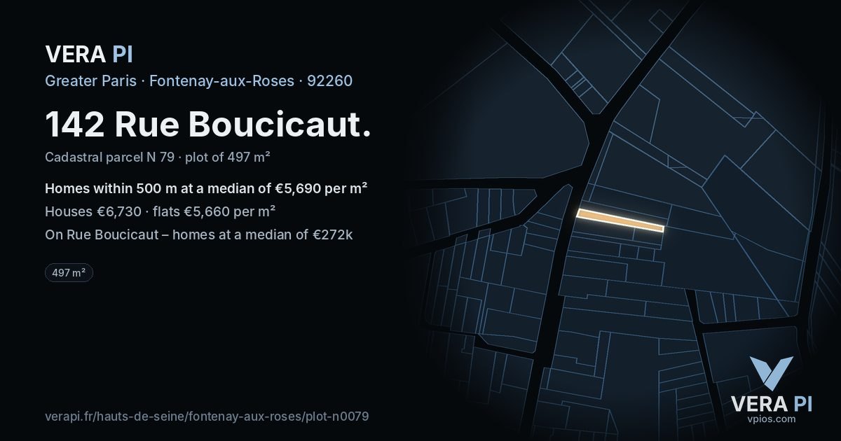 142 Rue Boucicaut, Fontenay-aux-Roses at night – the plot lit, the parcels around coloured by the prices near them