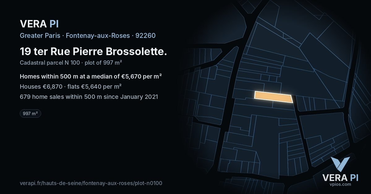 19 ter Rue Pierre Brossolette, Fontenay-aux-Roses at night – the plot lit, the parcels around coloured by the prices near them