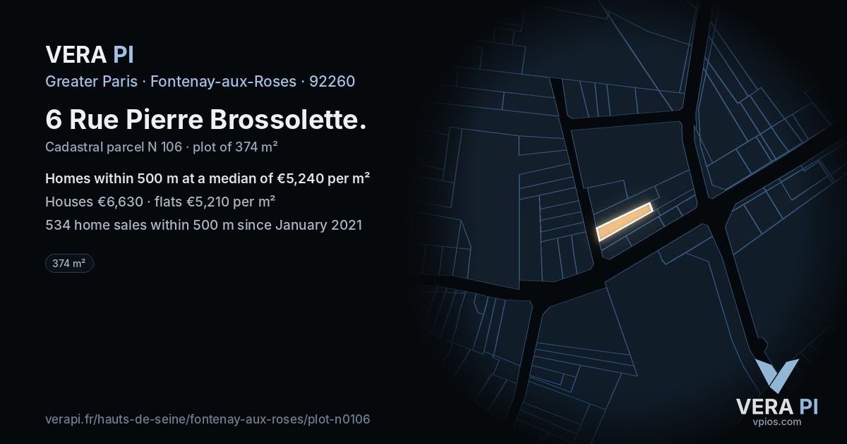 6 Rue Pierre Brossolette, Fontenay-aux-Roses at night – the plot lit, the parcels around coloured by the prices near them