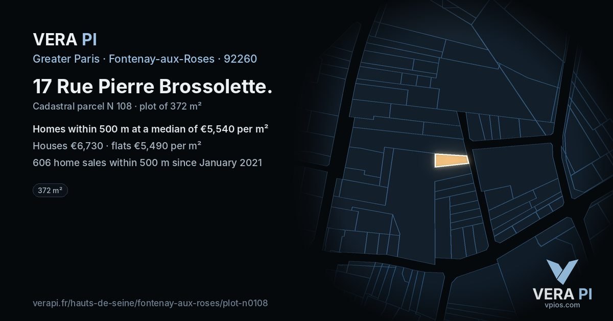 17 Rue Pierre Brossolette, Fontenay-aux-Roses at night – the plot lit, the parcels around coloured by the prices near them