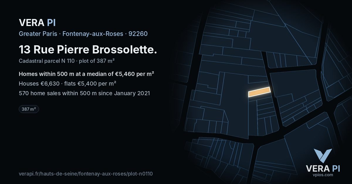 13 Rue Pierre Brossolette, Fontenay-aux-Roses at night – the plot lit, the parcels around coloured by the prices near them