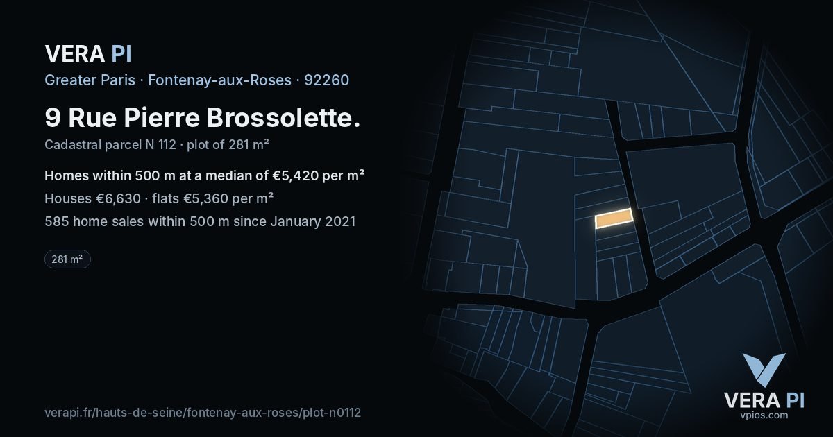 9 Rue Pierre Brossolette, Fontenay-aux-Roses at night – the plot lit, the parcels around coloured by the prices near them