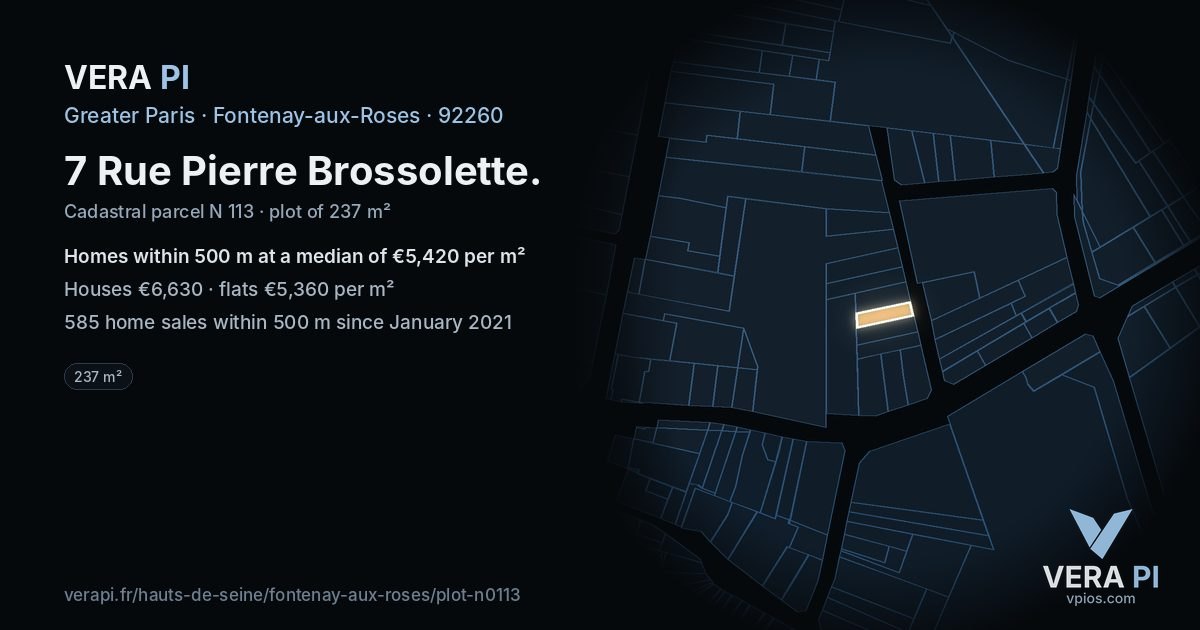 7 Rue Pierre Brossolette, Fontenay-aux-Roses at night – the plot lit, the parcels around coloured by the prices near them