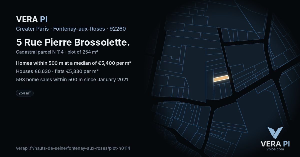 5 Rue Pierre Brossolette, Fontenay-aux-Roses at night – the plot lit, the parcels around coloured by the prices near them