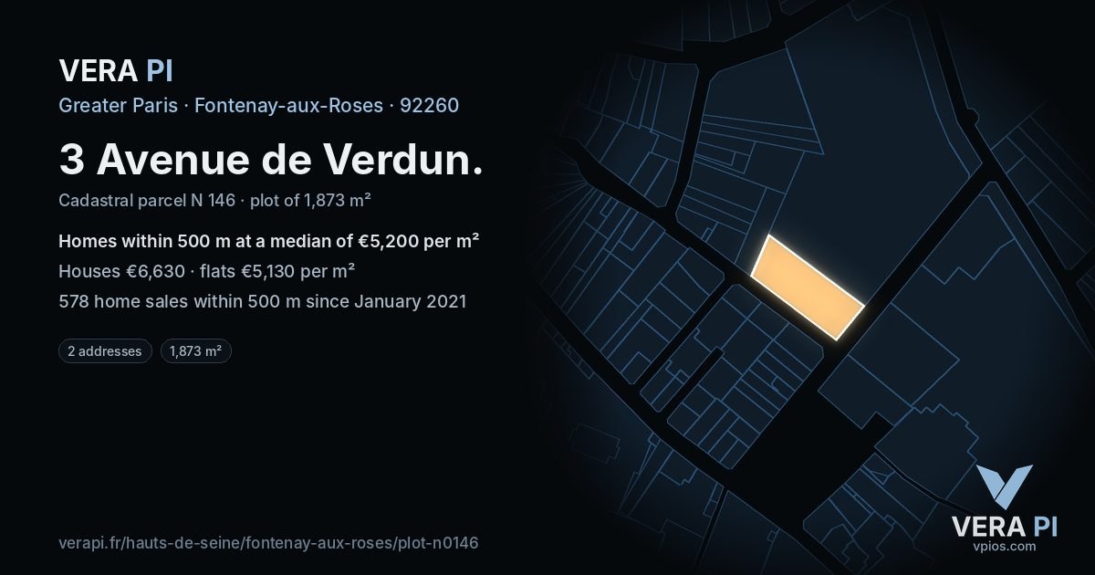 3 Avenue de Verdun, Fontenay-aux-Roses at night – the plot lit, the parcels around coloured by the prices near them
