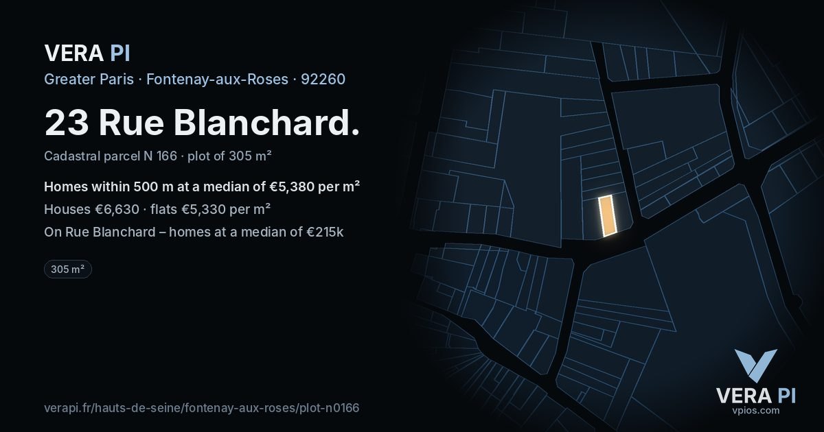 23 Rue Blanchard, Fontenay-aux-Roses at night – the plot lit, the parcels around coloured by the prices near them