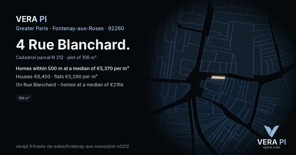 4 Rue Blanchard, Fontenay-aux-Roses at night – the plot lit, the parcels around coloured by the prices near them