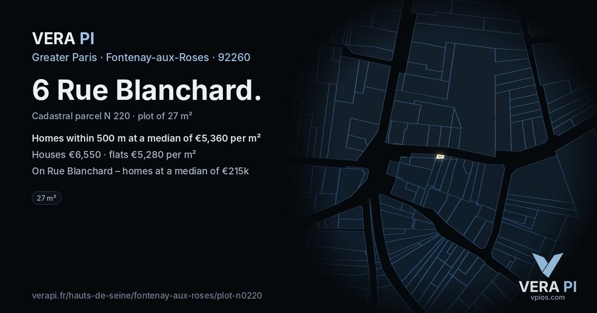 6 Rue Blanchard, Fontenay-aux-Roses at night – the plot lit, the parcels around coloured by the prices near them