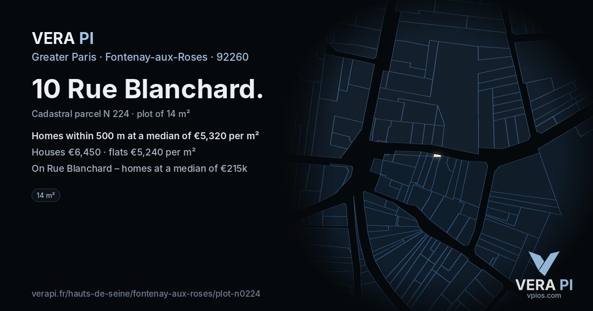 10 Rue Blanchard, Fontenay-aux-Roses at night – the plot lit, the parcels around coloured by the prices near them