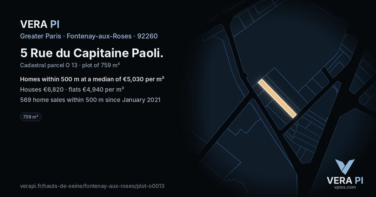 5 Rue du Capitaine Paoli, Fontenay-aux-Roses at night – the plot lit, the parcels around coloured by the prices near them