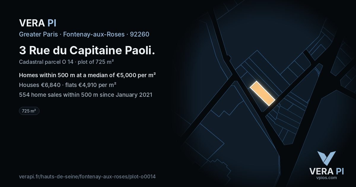 3 Rue du Capitaine Paoli, Fontenay-aux-Roses at night – the plot lit, the parcels around coloured by the prices near them
