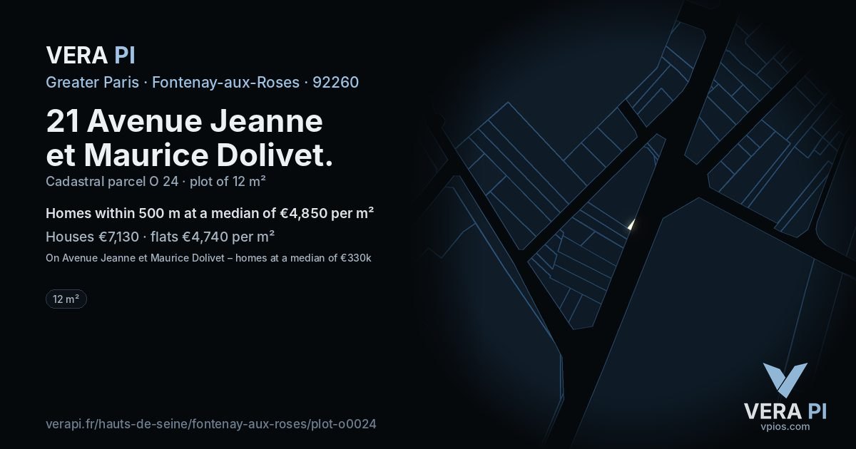 21 Avenue Jeanne et Maurice Dolivet, Fontenay-aux-Roses at night – the plot lit, the parcels around coloured by the prices near them