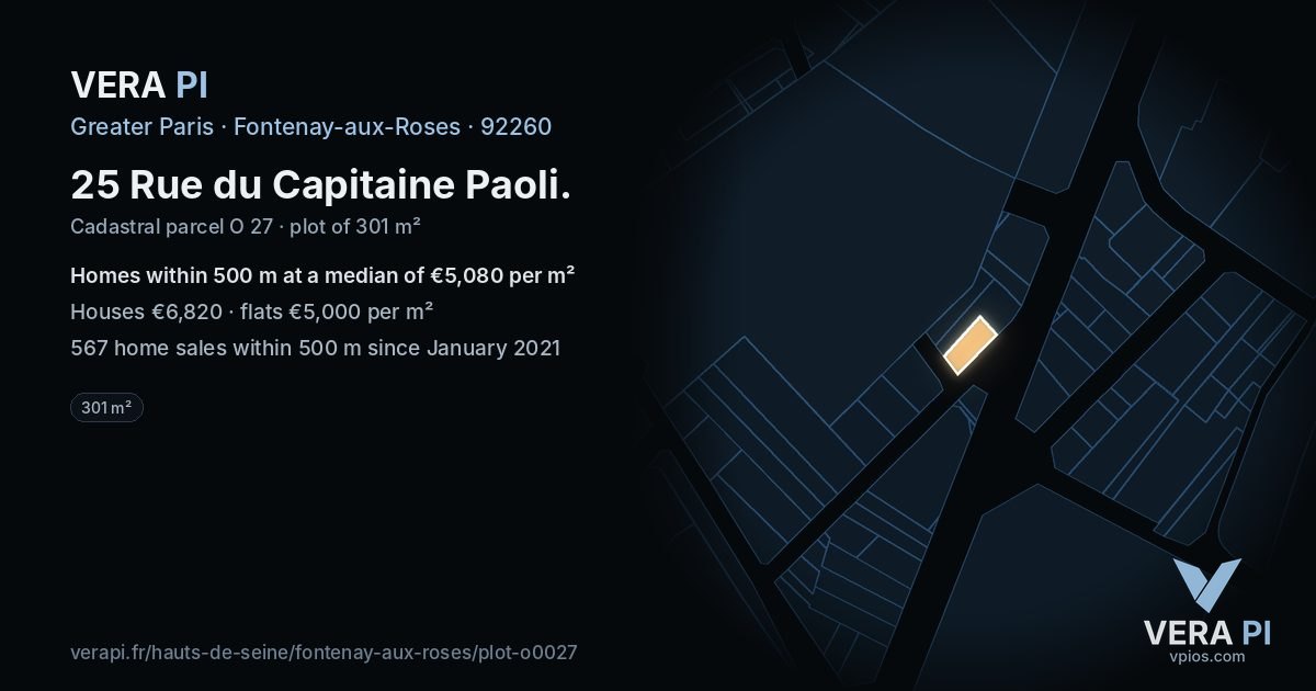 25 Rue du Capitaine Paoli, Fontenay-aux-Roses at night – the plot lit, the parcels around coloured by the prices near them