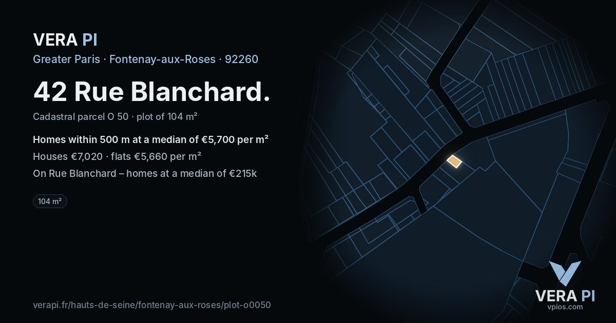 42 Rue Blanchard, Fontenay-aux-Roses at night – the plot lit, the parcels around coloured by the prices near them