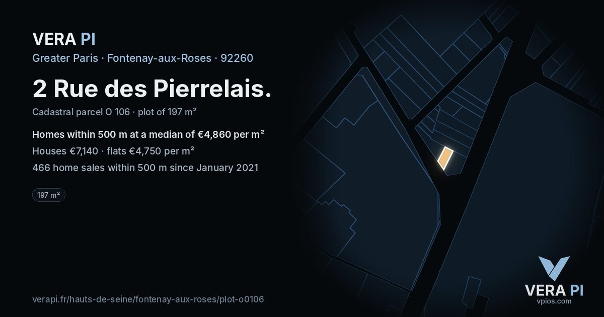2 Rue des Pierrelais, Fontenay-aux-Roses at night – the plot lit, the parcels around coloured by the prices near them