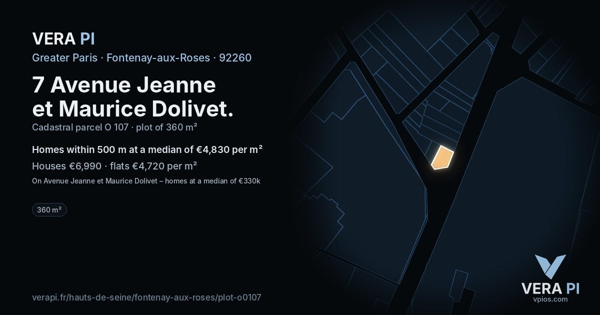 7 Avenue Jeanne et Maurice Dolivet, Fontenay-aux-Roses at night – the plot lit, the parcels around coloured by the prices near them