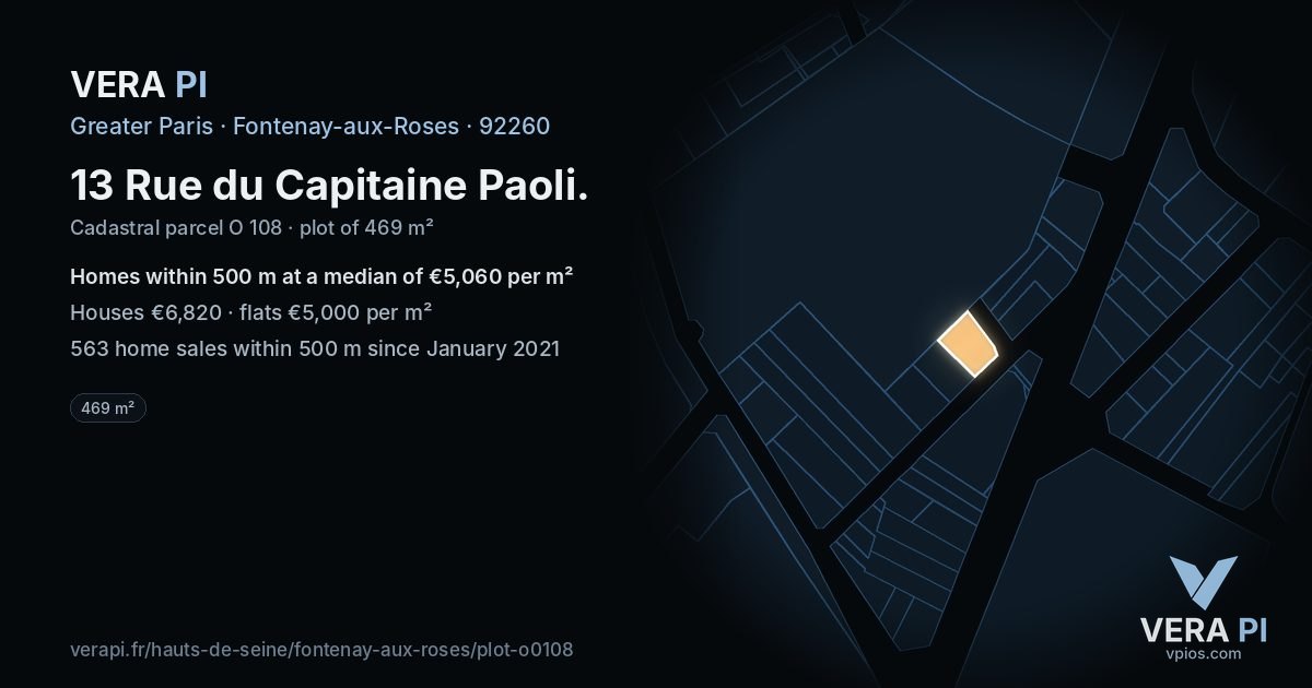 13 Rue du Capitaine Paoli, Fontenay-aux-Roses at night – the plot lit, the parcels around coloured by the prices near them