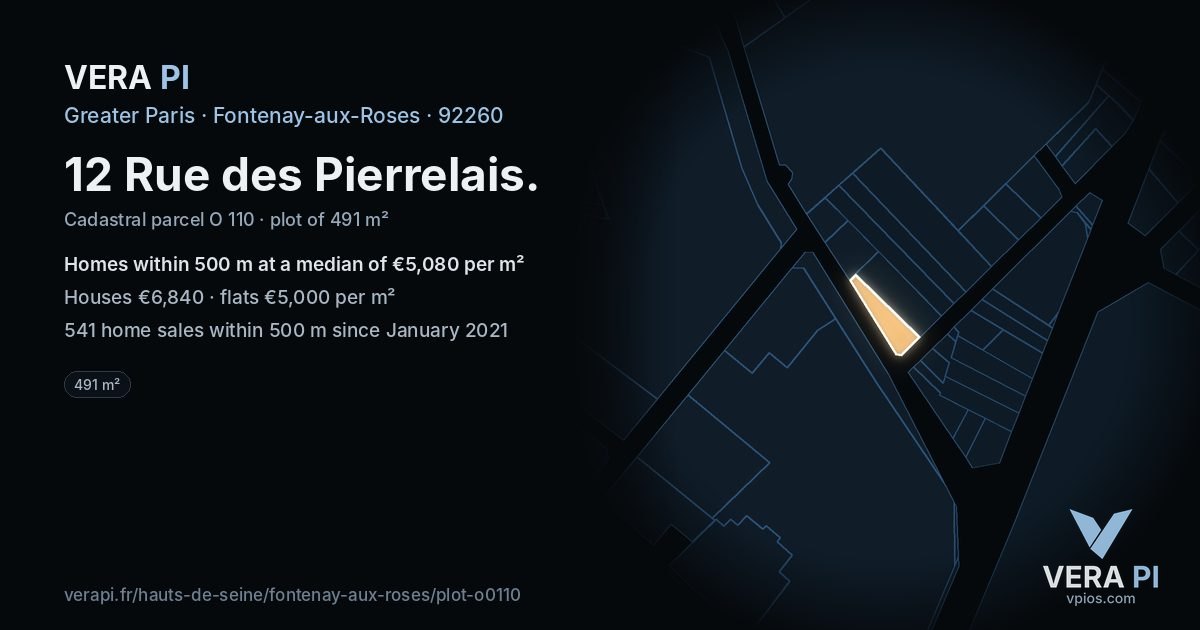 12 Rue des Pierrelais, Fontenay-aux-Roses at night – the plot lit, the parcels around coloured by the prices near them