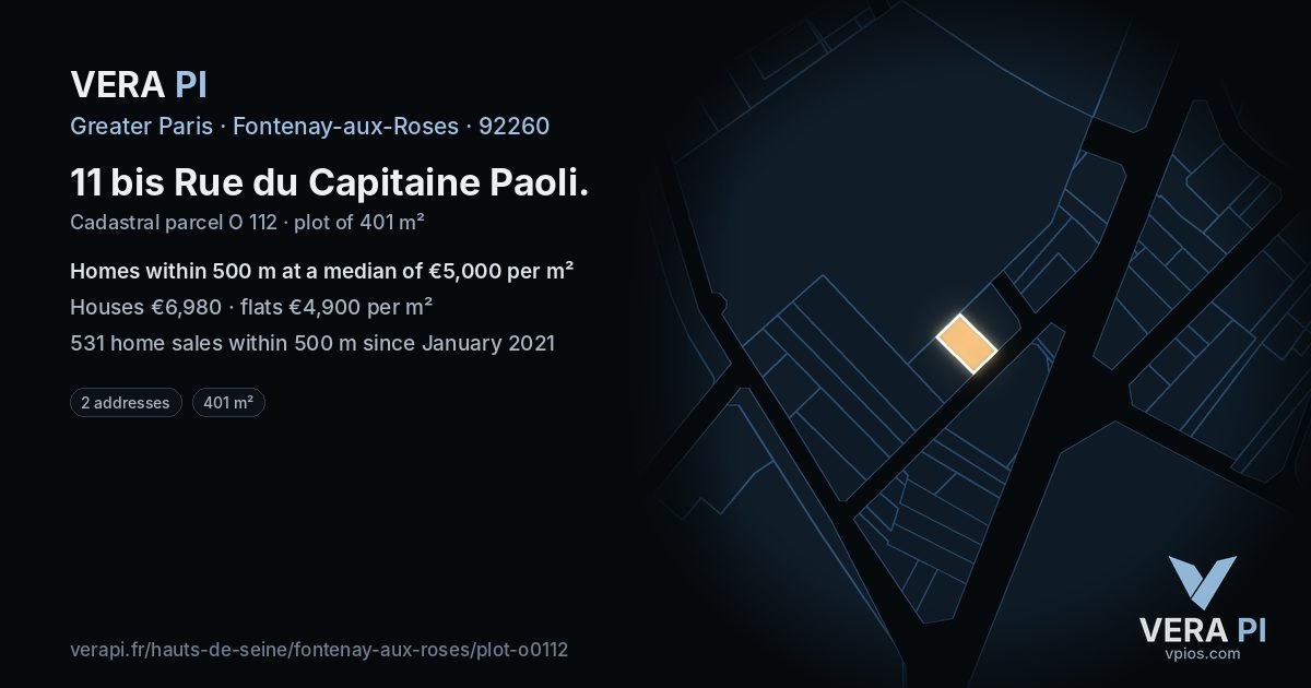 11 bis Rue du Capitaine Paoli, Fontenay-aux-Roses at night – the plot lit, the parcels around coloured by the prices near them