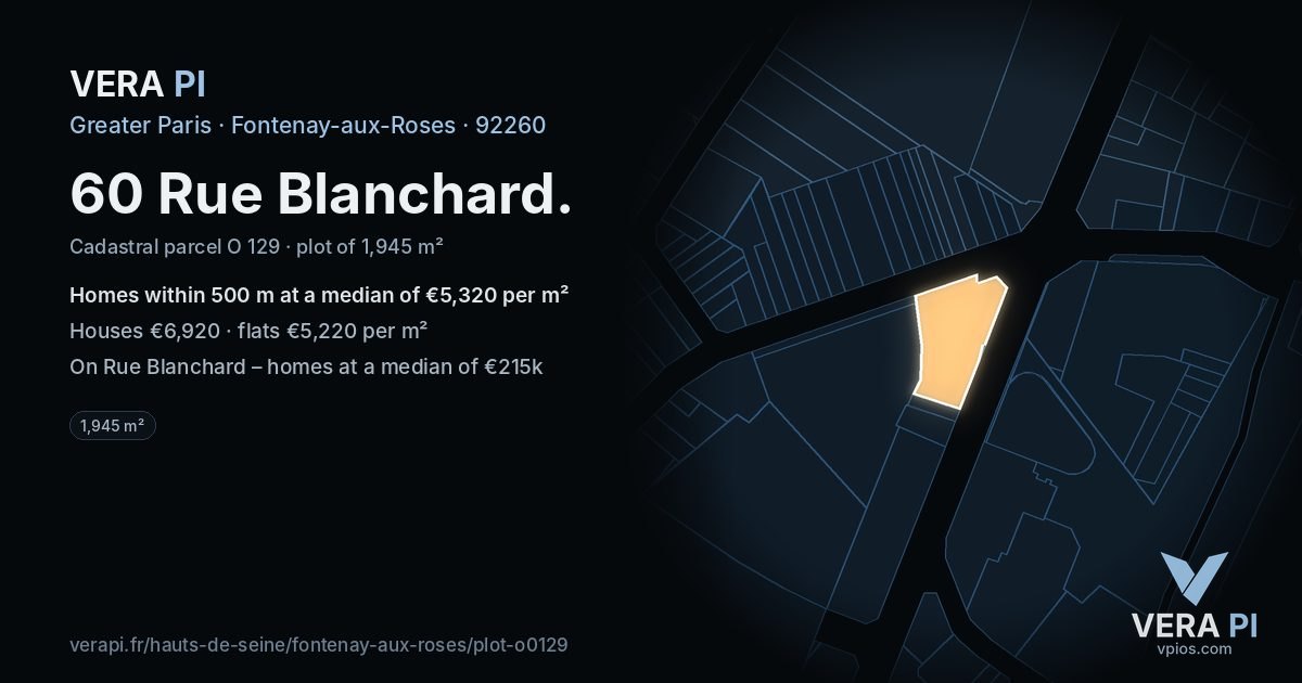 60 Rue Blanchard, Fontenay-aux-Roses at night – the plot lit, the parcels around coloured by the prices near them