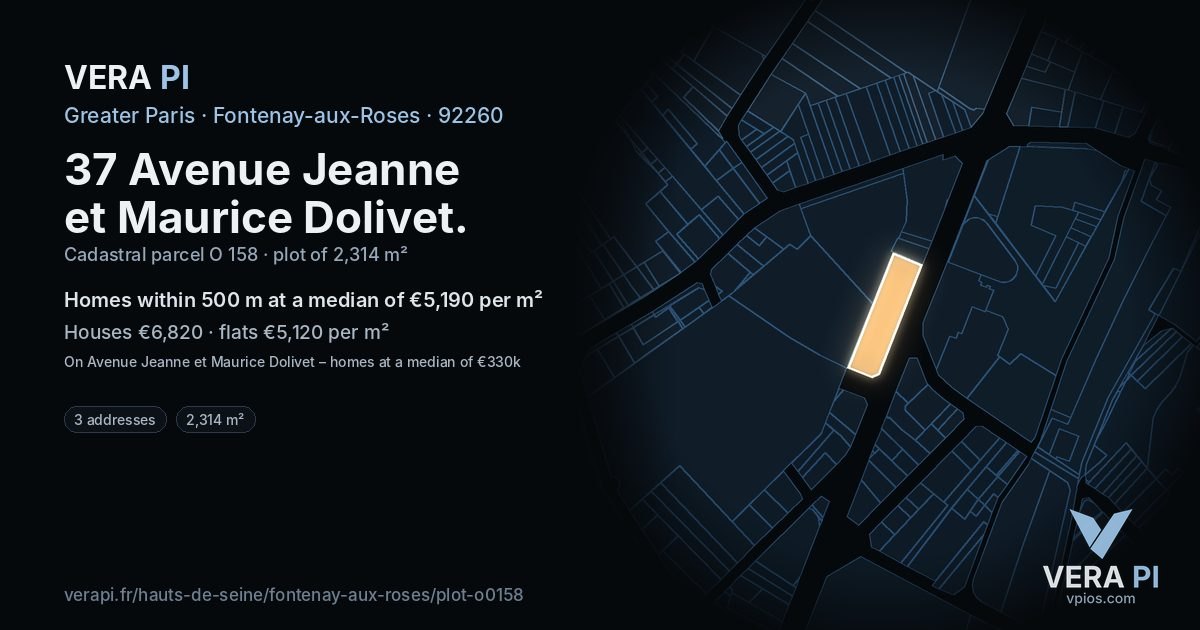 37 Avenue Jeanne et Maurice Dolivet, Fontenay-aux-Roses at night – the plot lit, the parcels around coloured by the prices near them