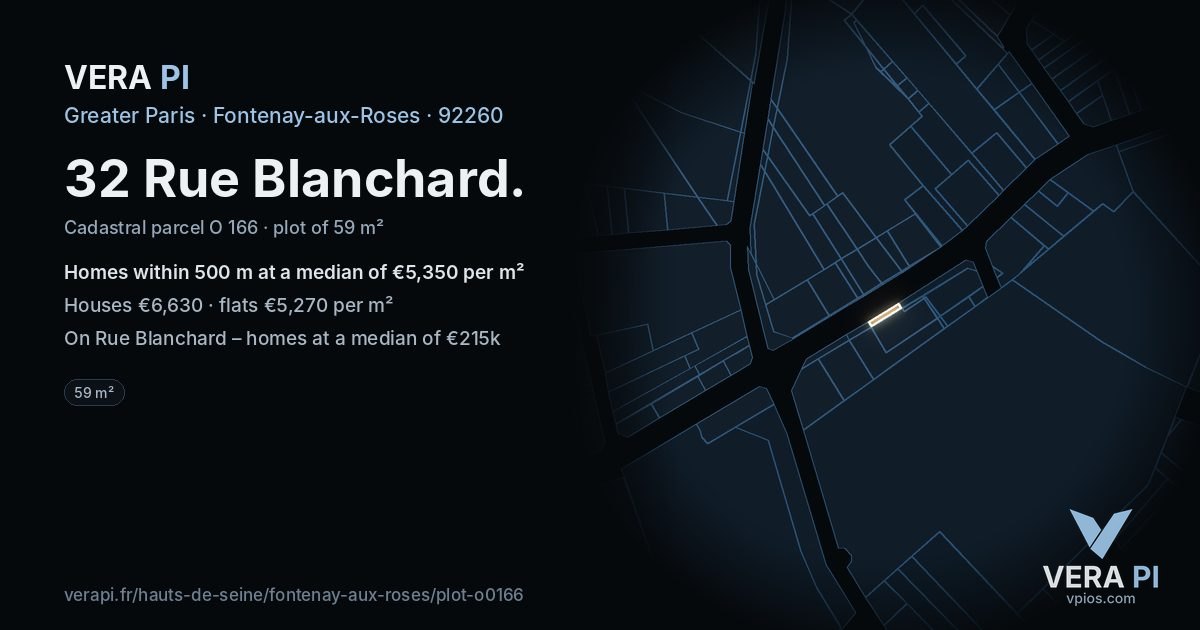 32 Rue Blanchard, Fontenay-aux-Roses at night – the plot lit, the parcels around coloured by the prices near them