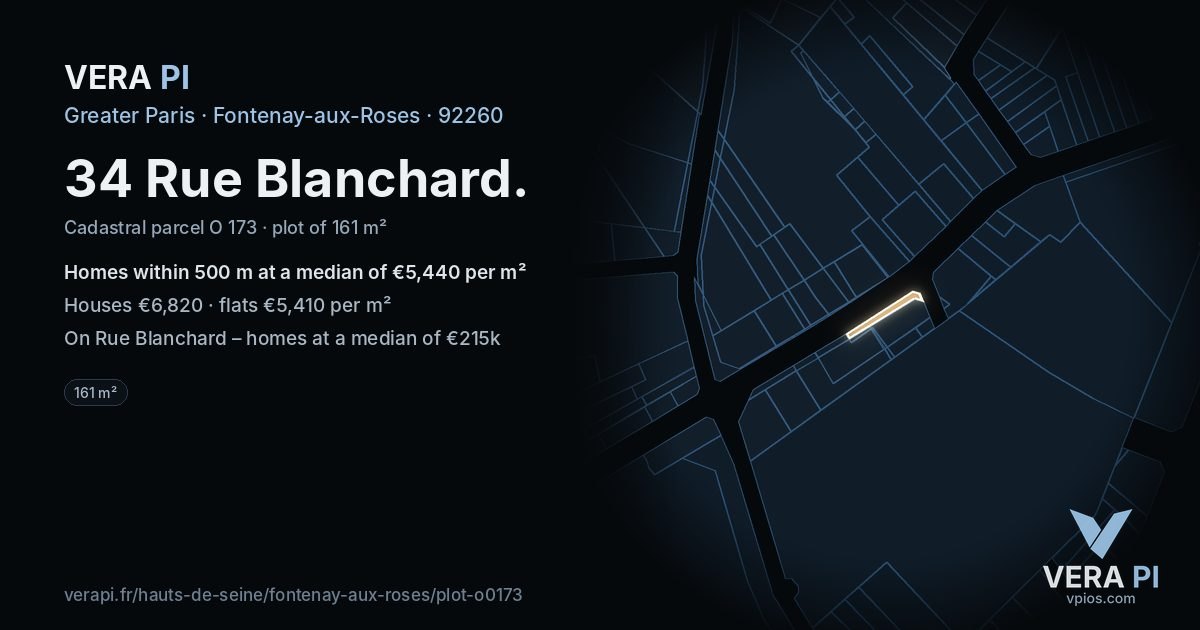 34 Rue Blanchard, Fontenay-aux-Roses at night – the plot lit, the parcels around coloured by the prices near them