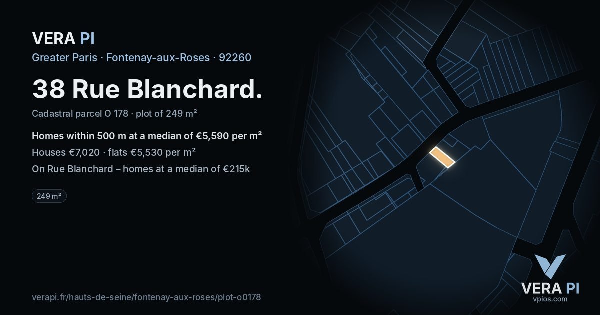 38 Rue Blanchard, Fontenay-aux-Roses at night – the plot lit, the parcels around coloured by the prices near them