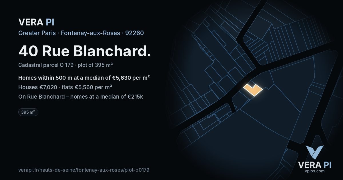 40 Rue Blanchard, Fontenay-aux-Roses at night – the plot lit, the parcels around coloured by the prices near them