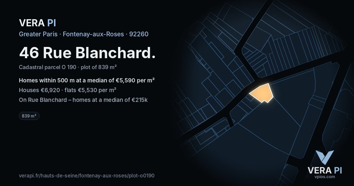 46 Rue Blanchard, Fontenay-aux-Roses at night – the plot lit, the parcels around coloured by the prices near them