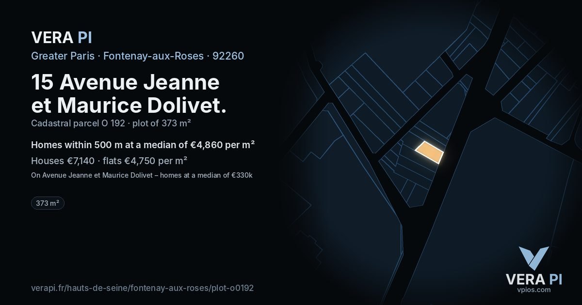 15 Avenue Jeanne et Maurice Dolivet, Fontenay-aux-Roses at night – the plot lit, the parcels around coloured by the prices near them