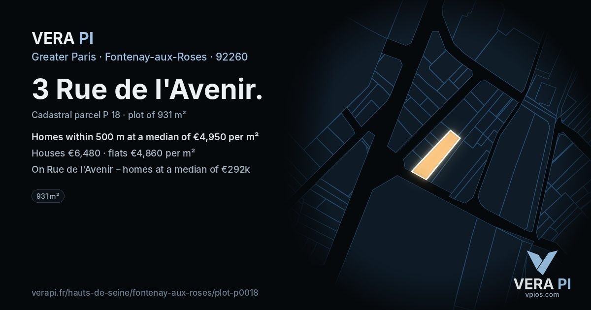 3 Rue de l'Avenir, Fontenay-aux-Roses at night – the plot lit, the parcels around coloured by the prices near them