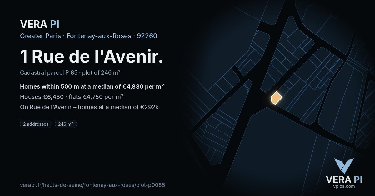 1 Rue de l'Avenir, Fontenay-aux-Roses at night – the plot lit, the parcels around coloured by the prices near them
