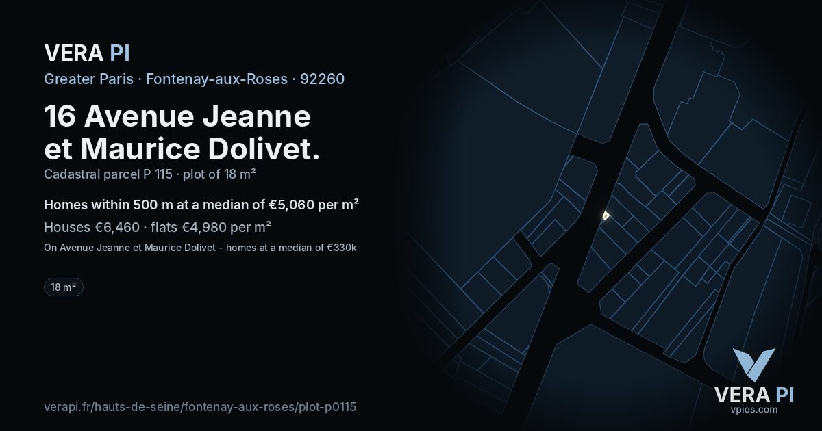 16 Avenue Jeanne et Maurice Dolivet, Fontenay-aux-Roses at night – the plot lit, the parcels around coloured by the prices near them