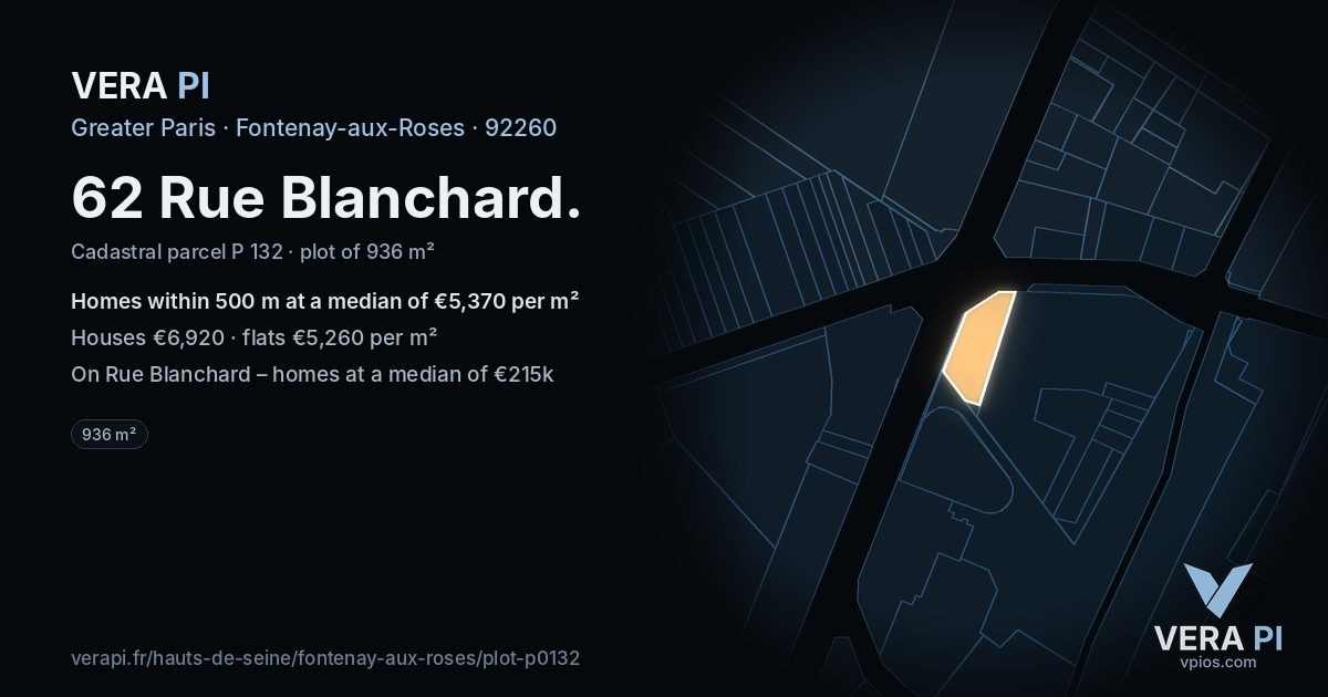 62 Rue Blanchard, Fontenay-aux-Roses at night – the plot lit, the parcels around coloured by the prices near them