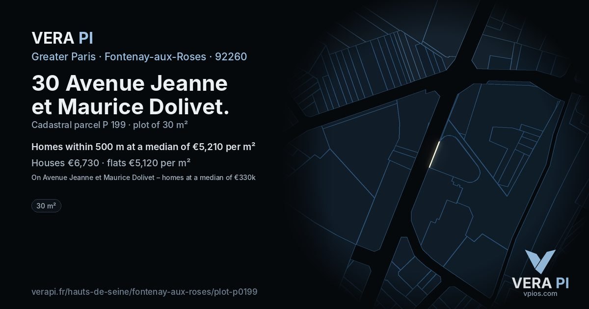 30 Avenue Jeanne et Maurice Dolivet, Fontenay-aux-Roses at night – the plot lit, the parcels around coloured by the prices near them